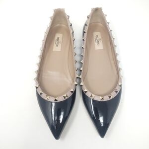 Valentino Garavani Size 39 Rockstud ballet flats ballerinas black patent